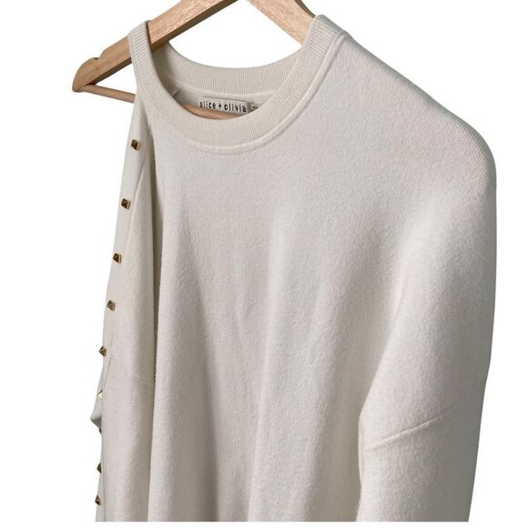ALICE + OLIVIA - Michael Crewneck Pullover with Cut Shoulder Soft White/Gold SP - Picture 13 of 15
